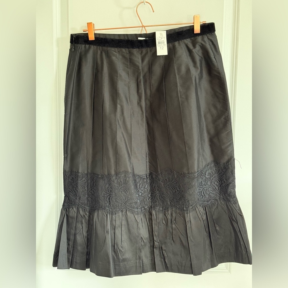 LOFT Charcoal Midi Skirt with Lace Trim